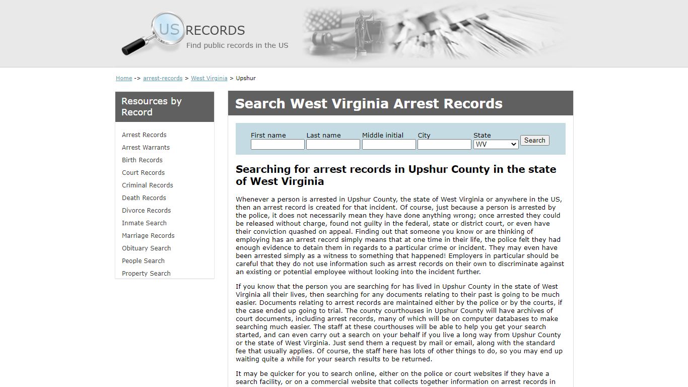 Search Arrest Records Upshur West Virginia | US Records