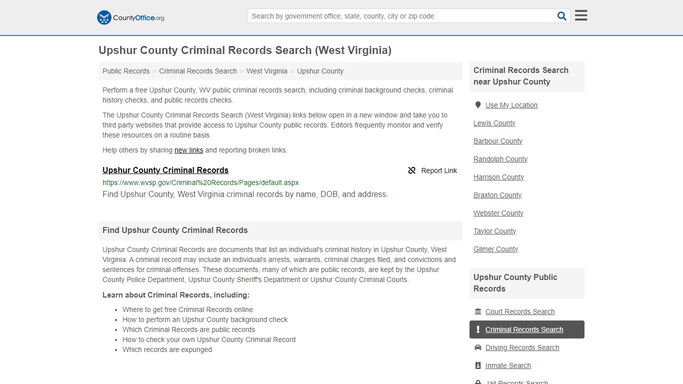 Upshur County Criminal Records Search (West Virginia)