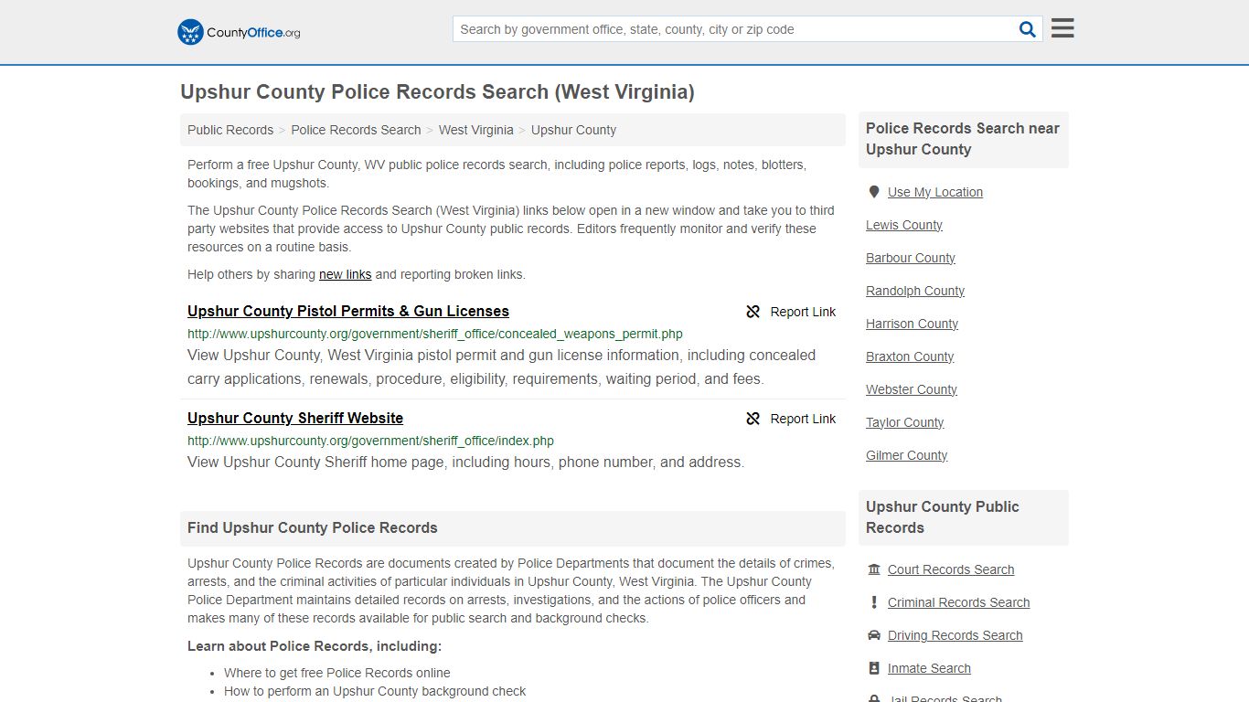 Police Records Search - Upshur County, WV (Accidents & Arrest Records)